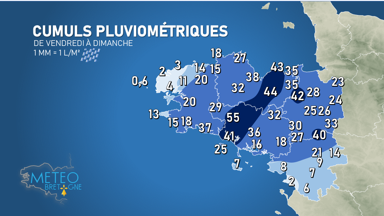 Bilan des cumuls de pluie du week-end - Actualités météo - Météo Bretagne