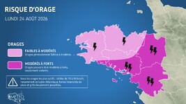Illustration de l'actualité Dégradation orageuse ce lundi, risque plus marqué sur l’est de la Bretagne