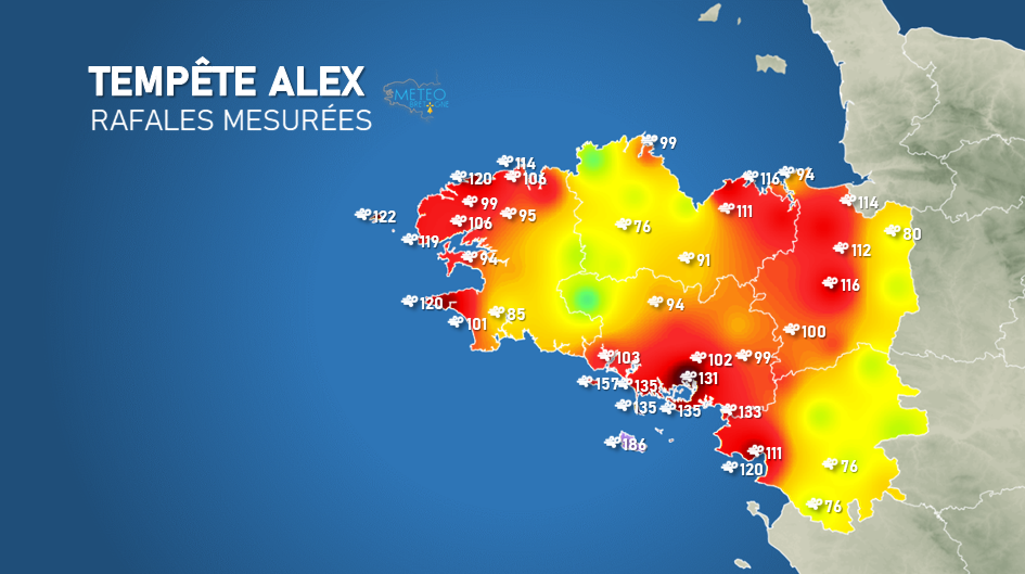 Tempête Alex : fort coup de vent sur l'ouest - Actualités météo - Météo  Bretagne